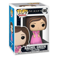 Rachel Green Funko Pop vinyl figure in a pink dress inside its branded Friends television series display box.