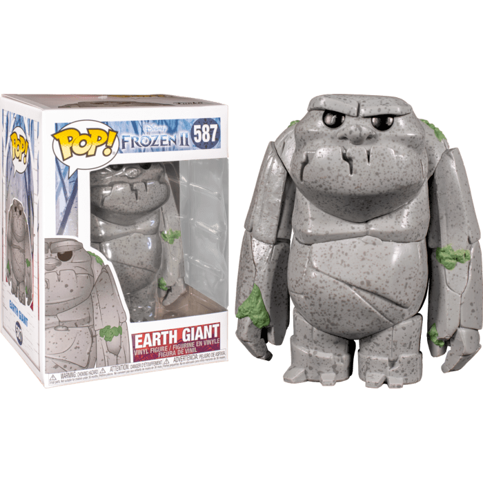 Earth Giant Funko Pop! vinyl figure with a speckled grey stone texture and green moss accents next to its box.