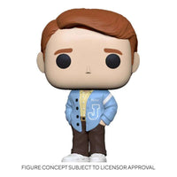 Richie Funko Pop! vinyl figure wearing a light blue letterman jacket, yellow shirt, and brown pants, front view.