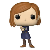 Funko Jujutsu Kaisen Nobara Kugisaki POP vinyl figure holding a hammer and nails in her blue school uniform.
