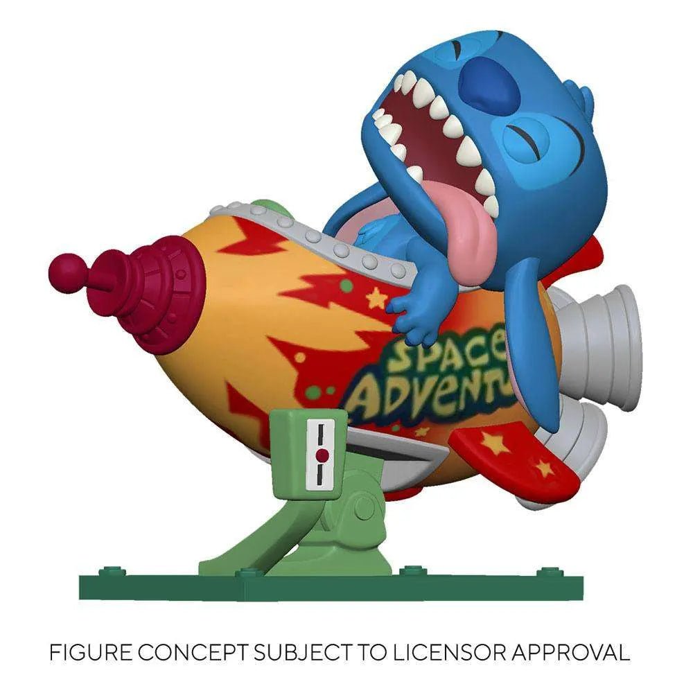 Stitch in Space Adventure Rocket Funko Pop! Rides vinyl figure showing Stitch riding a yellow rocket ship.