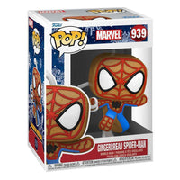 Funko Marvel Holiday Gingerbread Spider-Man Pop! #939 bobble-head figure inside its branded display box.