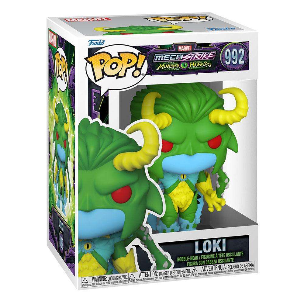 Funko Marvel Mech Strike Monster Hunters Loki #992 vinyl figure in its original window display box, front view.