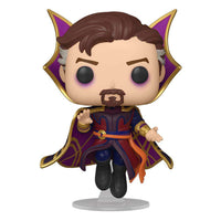 Funko Pop! Marvel What If…? Doctor Strange vinyl figure in a purple and gold costume with a floating display stand.