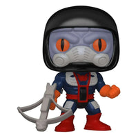 Dragstor Funko Pop! vinyl figure with a black helmet, orange eyes, blue suit, and grey crossbow in a front view.