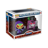 Funko Pop Town Skeletor with Snake Mountain vinyl figure set in its original display box, front and side view.