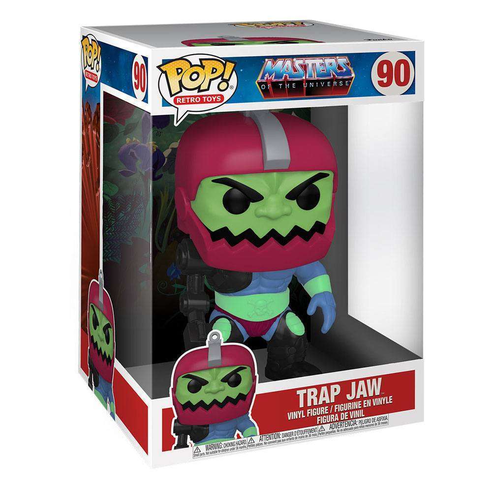 10-inch Trapjaw Funko Pop vinyl figure in its branded Masters of the Universe window display box.