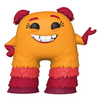 Funko Monsters at Work Val Little POP vinyl figure in a front view, featuring a fuzzy orange body and red shaggy legs.