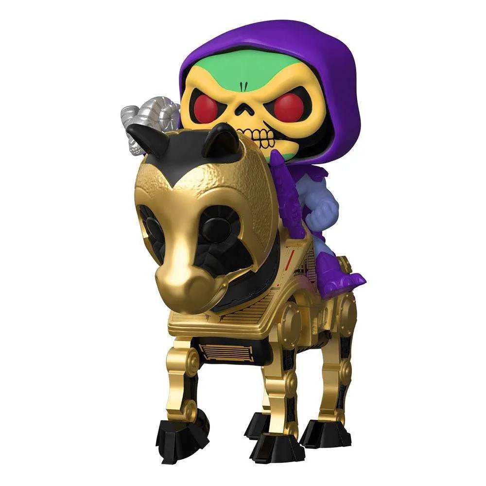 Funko Pop! Rides Skeletor with Night Stalker figure featuring a purple-hooded Skeletor riding a gold and black horse.