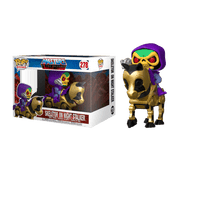 Funko Pop! Rides Skeletor on Night Stalker #278 figure with gold mechanical horse and its branded display box.