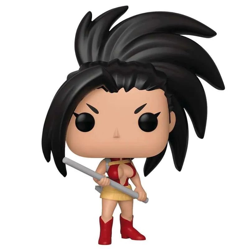 Front view of a 9cm Funko My Hero Academia Momo Yaoyorozu POP figure holding a staff in her hero costume.