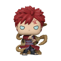 Front view of Gaara Funko Pop! vinyl figure with red hair, sand gourd, and swirling sand effects on a white background.