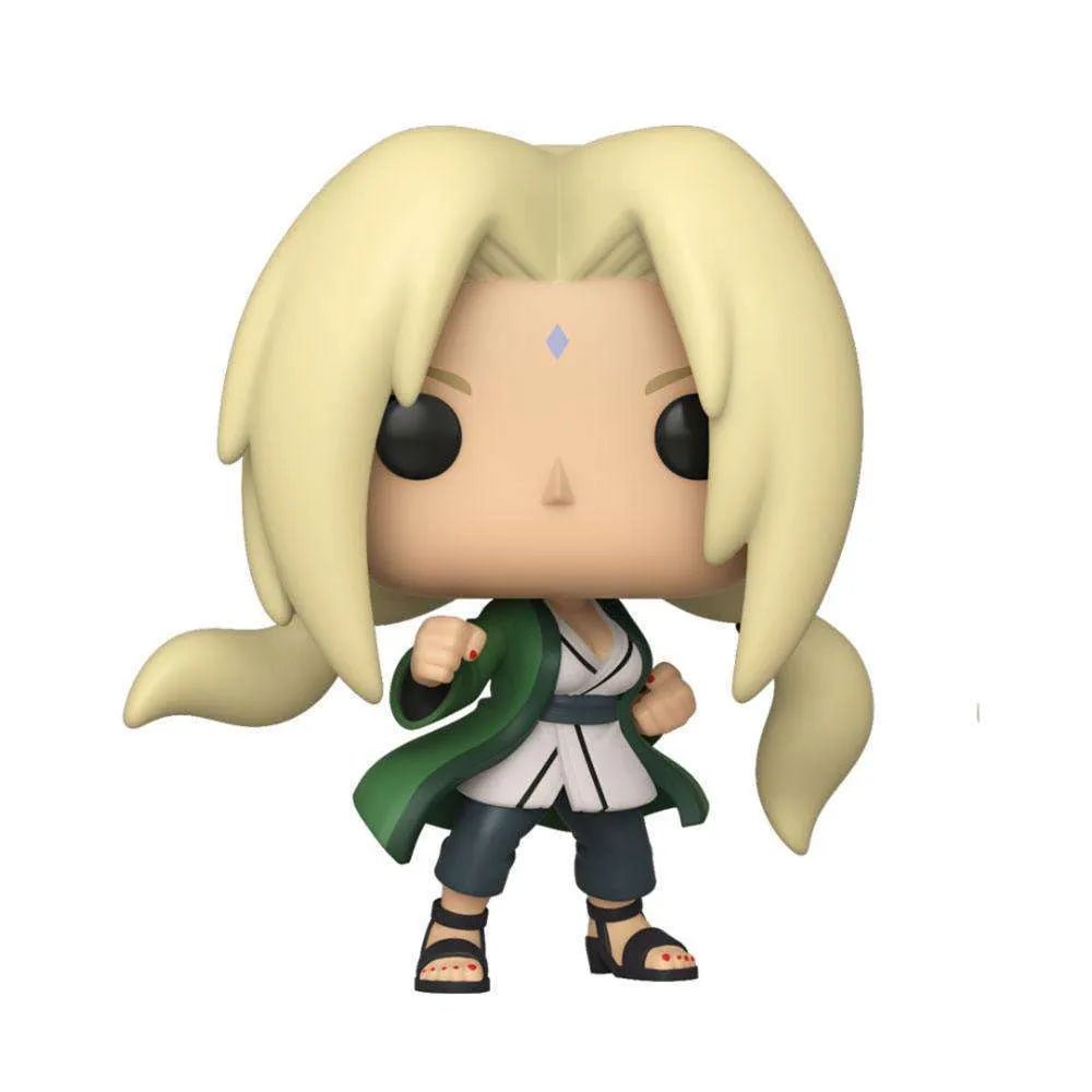 Lady Tsunade Funko Pop! vinyl figure with blonde hair, green haori, and white top in a front-facing fighting pose.