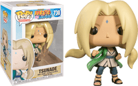 Lady Tsunade Funko Pop vinyl figure in a green coat and blonde hair, shown next to its branded Naruto Shippuden box.