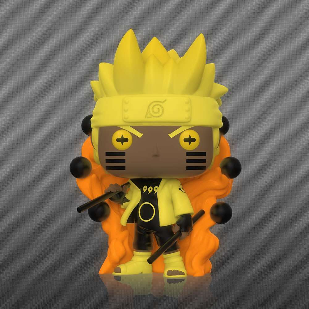 Front view of Naruto Six Path Sage Mode Funko Pop vinyl figure with glowing yellow hair and black accents.