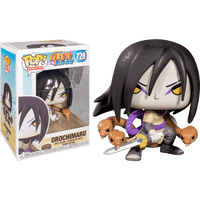 Orochimaru Funko Pop vinyl figure with snakes and sword, displayed next to its branded Naruto Shippuden packaging.