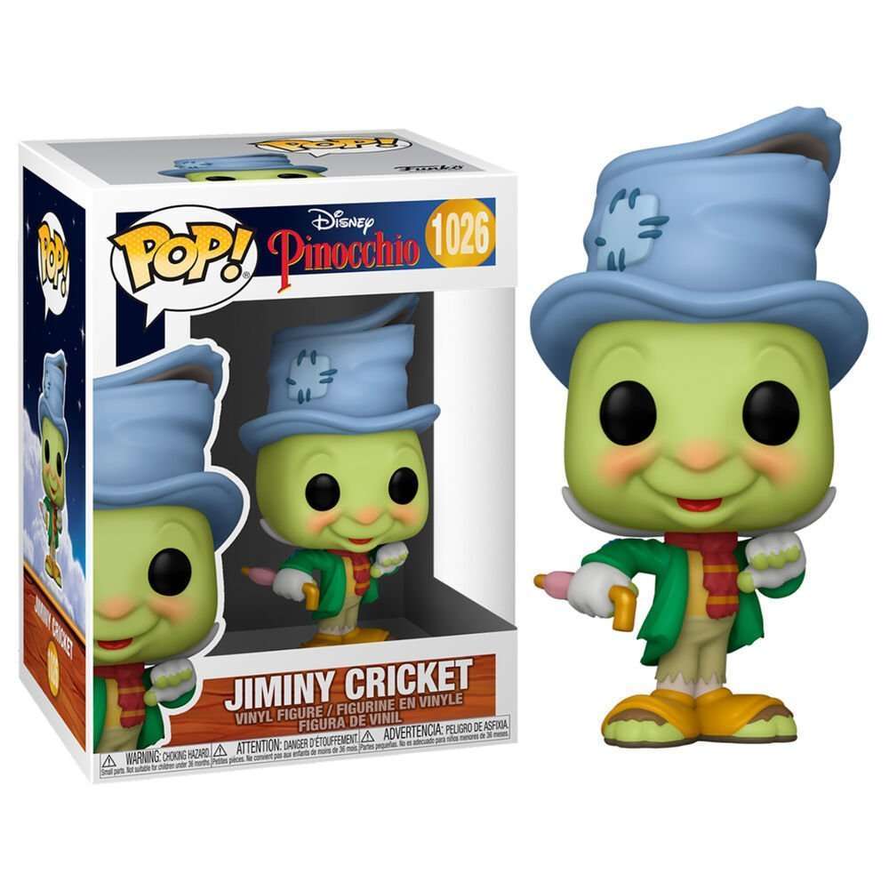 Funko Pop! Street Jiminy Cricket vinyl figure wearing a blue hat and green coat, shown with its display box.