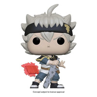 Funko POP! Black Clover Asta figure featuring spiky hair, a black headband, sword, and red grimoire in a front view.