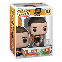 Funko POP! Devin Booker Phoenix Suns #148 vinyl figure in its original window display box packaging.