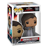 Funko POP! America Chavez #1031 vinyl figure in its original branded window display box, front and side view.
