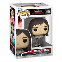 Funko POP! America Chavez vinyl figure #1002 in its original branded window box packaging, front view.