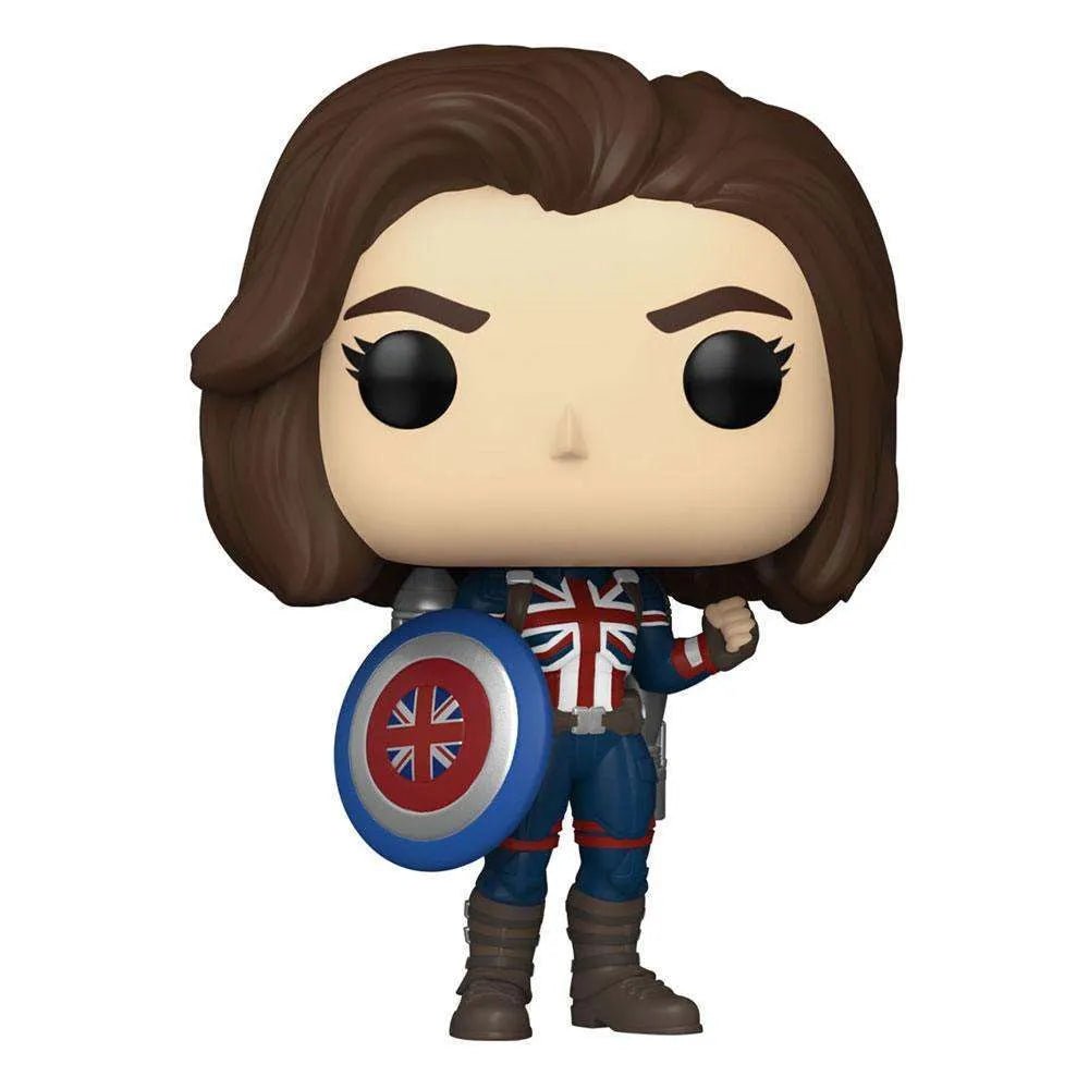 Funko POP! Captain Carter figure #1033 featuring brown hair, a Union Jack suit, and a matching shield in a front view.
