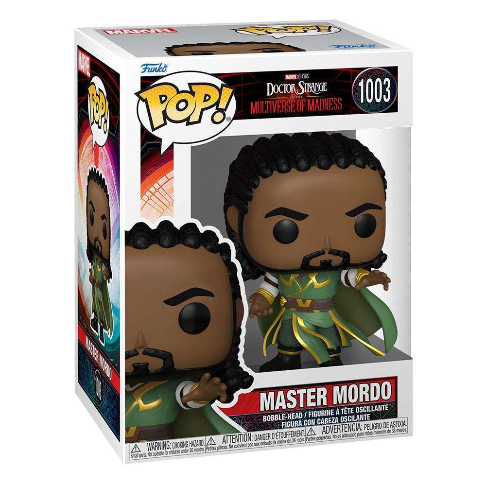 Funko POP! Master Mordo vinyl figure #1003 in its branded Multiverse of Madness display box, front and side view.