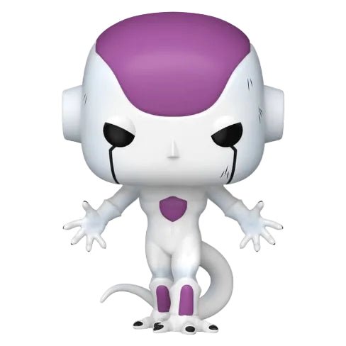 Funko Pop! vinyl figure of Frieza from Dragon Ball, featuring his signature white body, purple forehead and chest emblem, and black tear details.