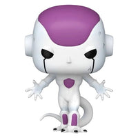 Funko Pop! vinyl figure of Frieza from Dragon Ball, featuring his signature white body, purple forehead and chest emblem, and black tear details.