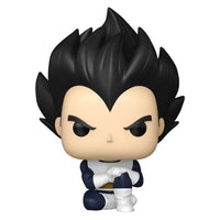 Front view of Funko POP! Dragon Ball Z Vegeta vinyl figure in his Frieza Saga armor, crouching with arms crossed.