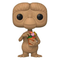 Funko POP! E.T. vinyl figure holding a potted plant with colorful flowers, shown from the front.