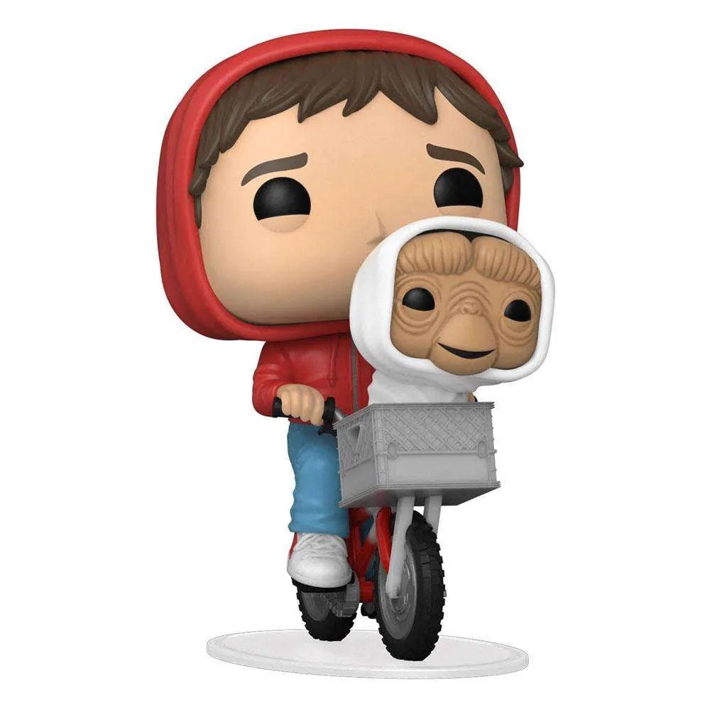 Funko POP! Elliott in a red hoodie riding a bike with E.T. in the front basket, 40th Anniversary vinyl figure.