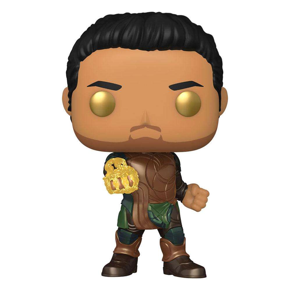 Funko POP! Eternals Gilgamesh #730 vinyl figure featuring a brown and green suit with a glowing gold energy fist.