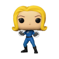 Funko POP Invisible Girl vinyl figure featuring blonde hair, a blue Fantastic Four suit, and translucent force fields.