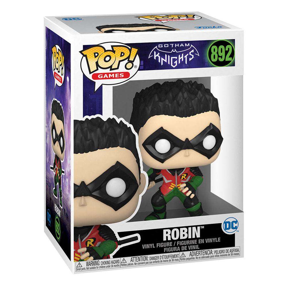 Funko POP! Gotham Knights Robin #892 vinyl figure in its original window display box, showing front and side views.