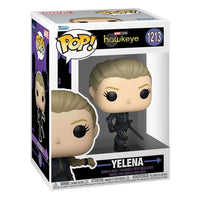 Funko POP Hawkeye Yelena Belova vinyl figure in its branded window display box, showing front and side views.