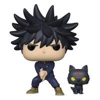 Funko POP! Megumi Fushiguro with Divine Dog vinyl figure featuring spiky black hair and a dark blue uniform.