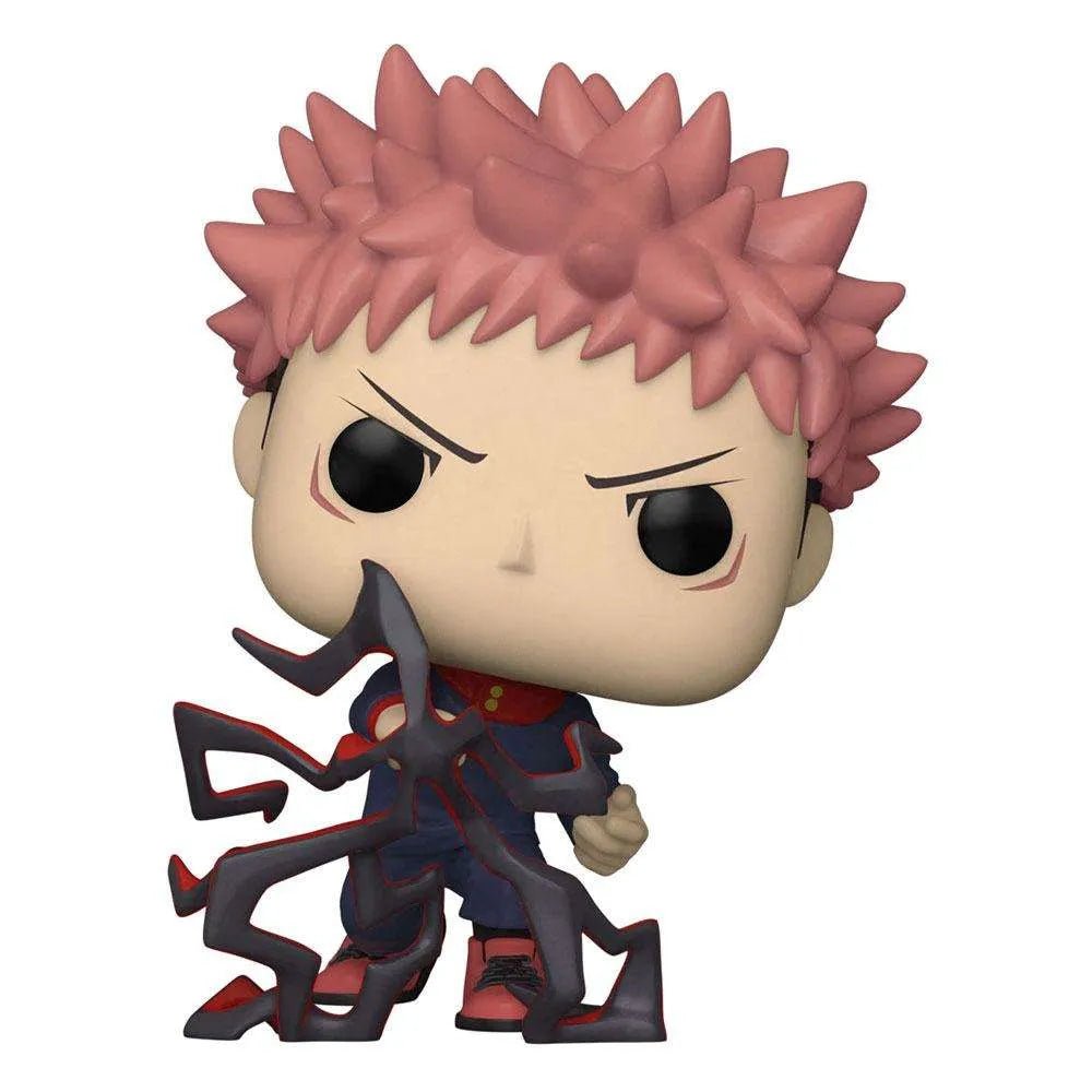 Funko POP! Jujutsu Kaisen Yuji Itadori vinyl figure with spiky pink hair and black cursed energy effects.