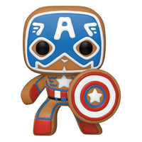 Front view of Funko POP! Captain America Gingerbread Man vinyl figure with icing details and iconic shield.