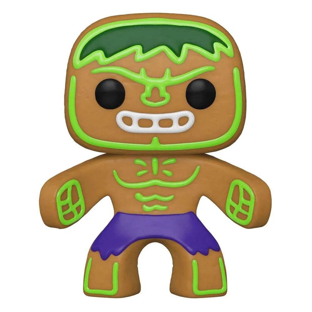 Front view of Funko POP! Marvel Hulk Gingerbread Man vinyl figure with brown cookie texture and green icing details.