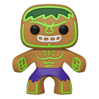 Front view of Funko POP! Marvel Hulk Gingerbread Man vinyl figure with brown cookie texture and green icing details.