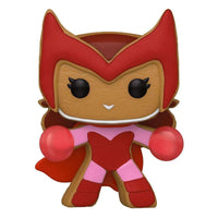 Front view of Funko POP! Scarlet Witch Gingerbread Man vinyl figure with brown cookie texture and red costume.