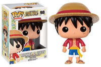 Funko POP Monkey D. Luffy #98 vinyl figure wearing a straw hat and red vest, shown with its branded display box.