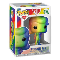 Funko POP! Pride 2022 Poison Ivy #157 vinyl figure in its original display box, showing a rainbow-colored design.