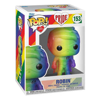Funko POP! Pride 2022 Robin #153 vinyl figure in its display box, featuring a rainbow-colored gradient design.