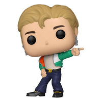 Funko POP! Rocks BTS Jimin Dynamite vinyl figure wearing a green and orange jacket, pointing with his left hand.