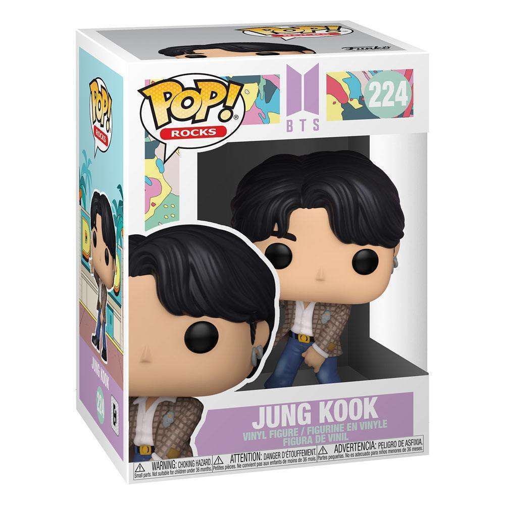 Funko POP! Rocks BTS Jungkook Dynamite vinyl figure in its branded display box, showing the front and side view.