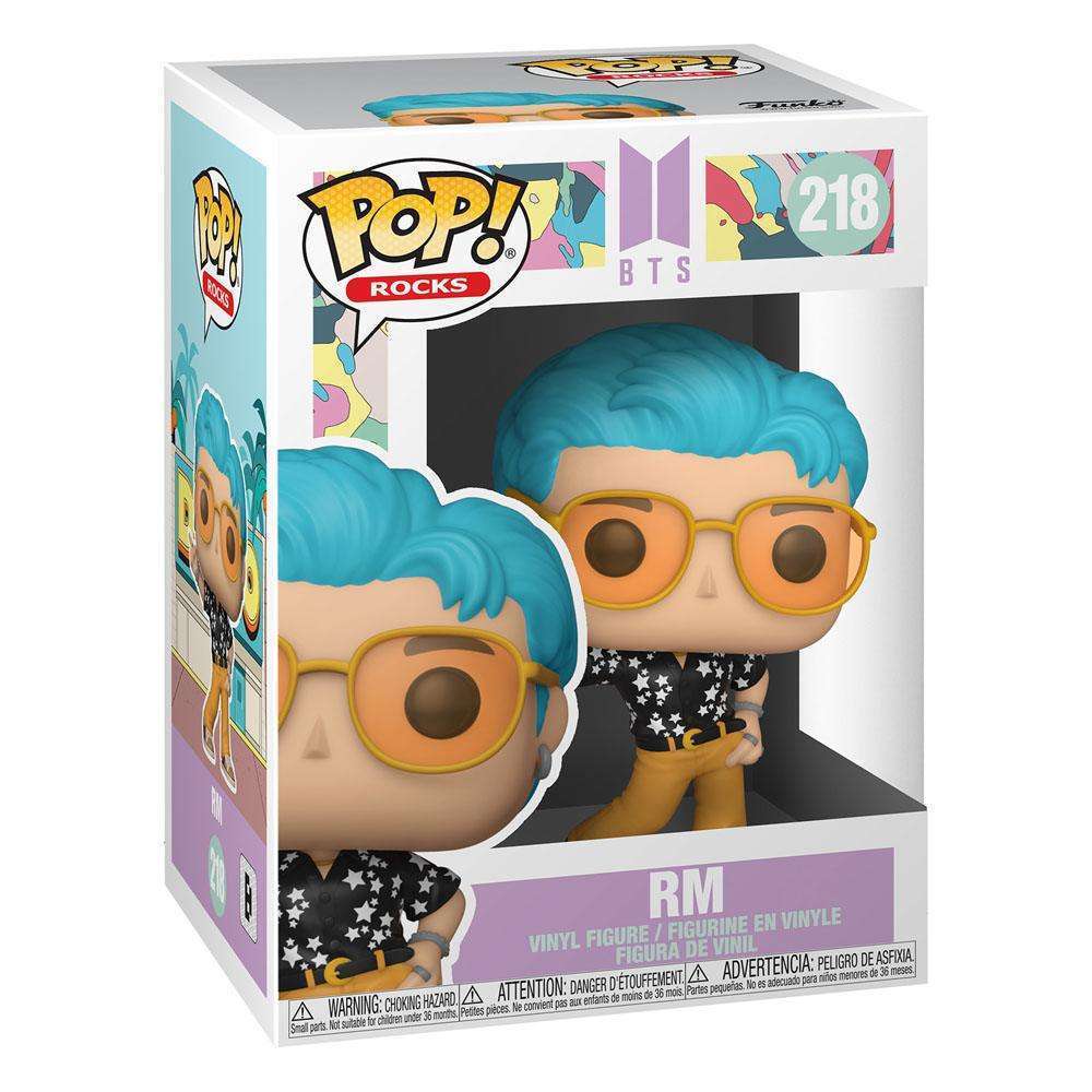Funko POP! Rocks BTS RM Dynamite vinyl figure in its original window display box, showing the front and side view.