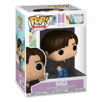 Funko POP! Rocks BTS Suga Dynamite vinyl figure in its branded window display box, showing a front-facing view.
