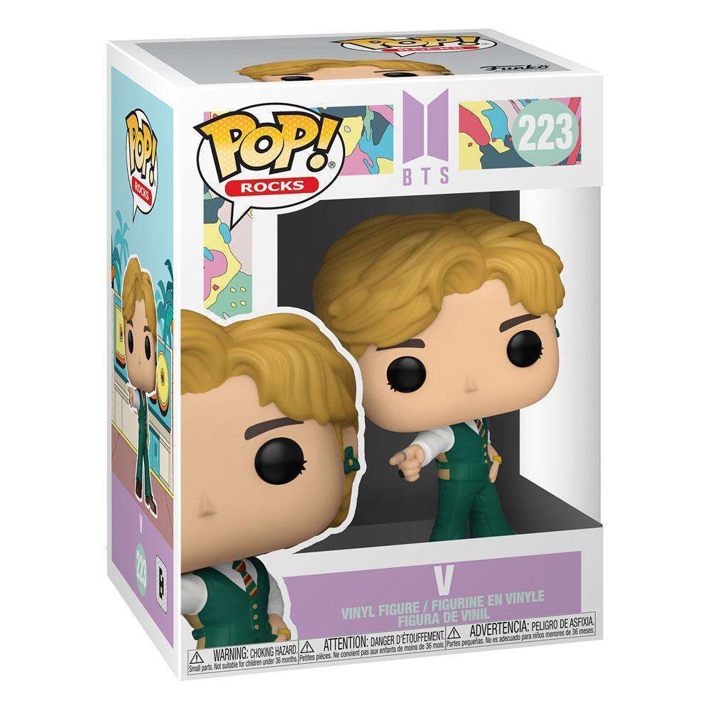 Funko POP! Rocks BTS V Dynamite vinyl figure in its original window display box, showing the front and side view.